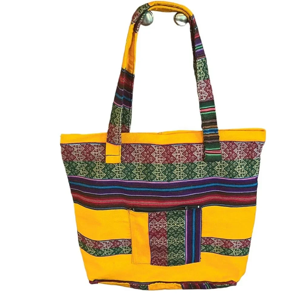 Peruvian Bag Purse Tote Inca Indian Tribal Textile Vintage Yellow Bold Colors